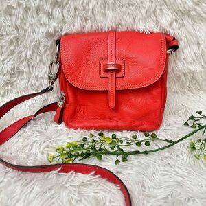TIGNANELLO‎ Bright Coral Pebbled Leather Crossbody Mini Organizer Bag